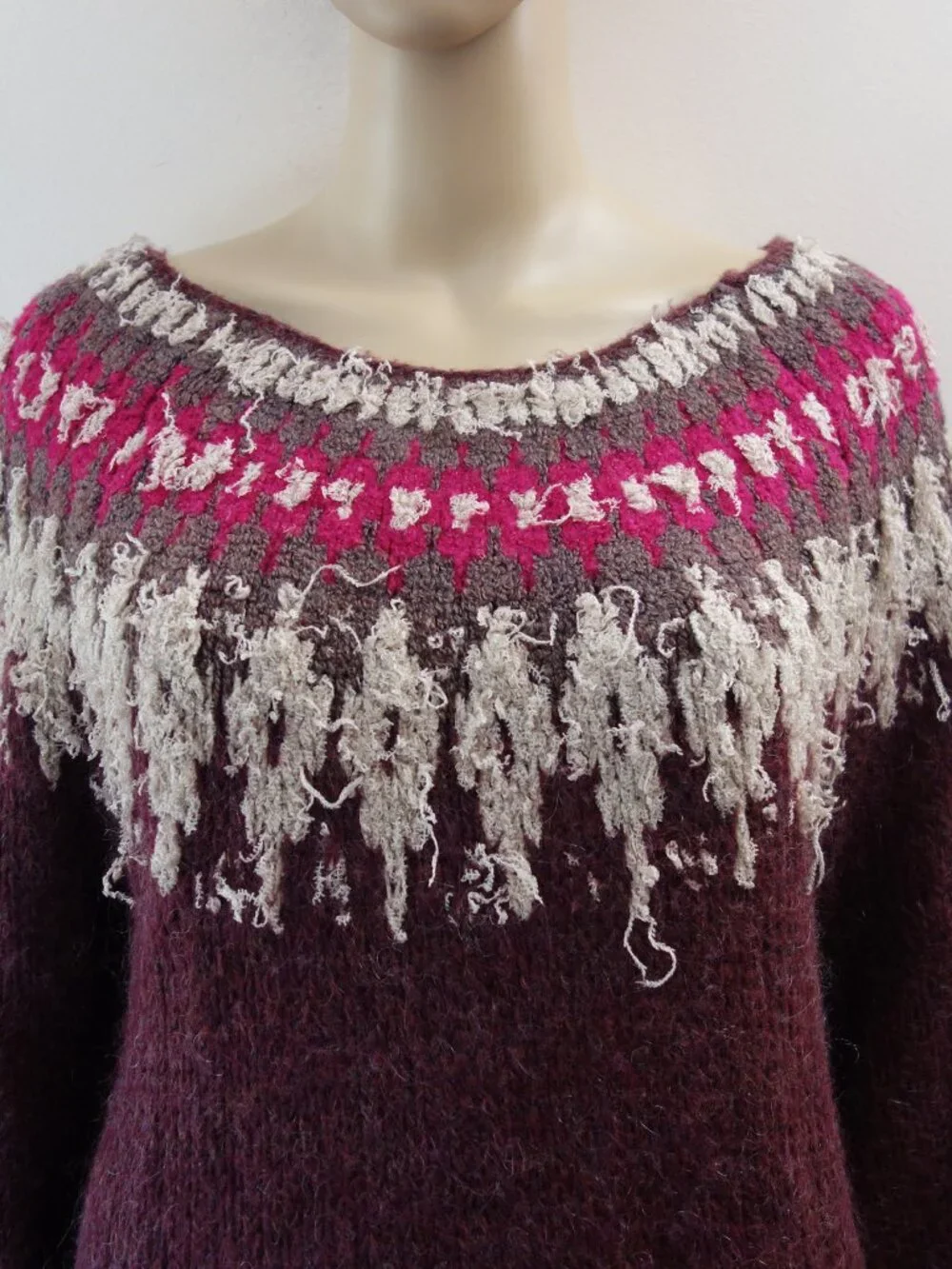 Free People Baltic Fair Isle Maroon Wool Alpaca blend Sweater (M) EUC